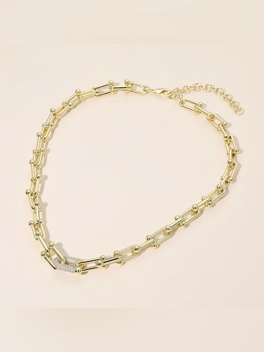 CZ Pave Accent Industrial Link Chunky Chain Necklace